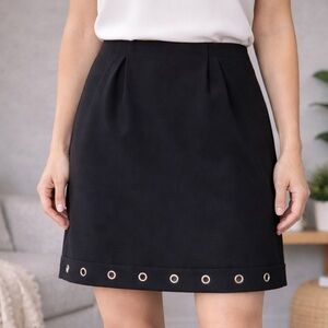 Apostrophe Black A-Line Skirt Size 8 | Grommet Hem Detail Classic Work Skirt